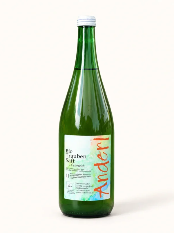 Bio Traubensaft weiß – Weinhof Anderl Flasche Bio Traubensaft weiß vom Weinhof Anderl